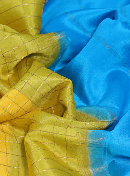 Pure mysore silk saree yellow and light blue with allover zari woven checked pattern and zari woven border