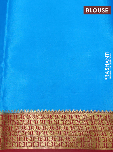 Pure mysore silk saree royal blue and cs blue red with allover zari woven stripes pattern and zari woven border