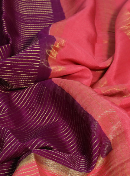 Pure mysore silk saree purple and peach shade green with allover zari stripe weaves and zari woven ganag jamuna border