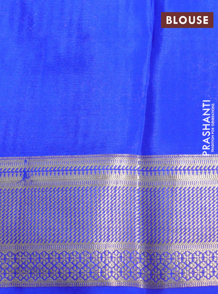 Pure mysore silk saree lime yellow and royal blue with allover zari woven brocade weaves and zari woven border