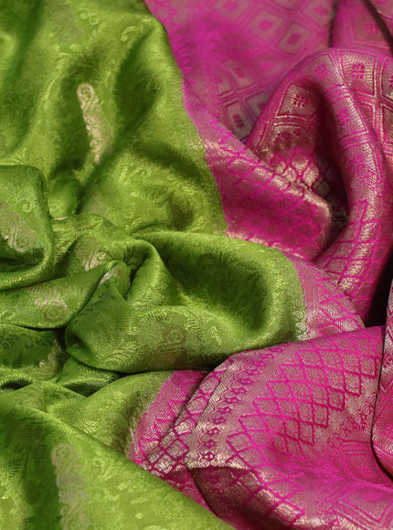 Pure mysore silk saree mehendi green and pink with allover self mboss & zari buttas and zari woven border