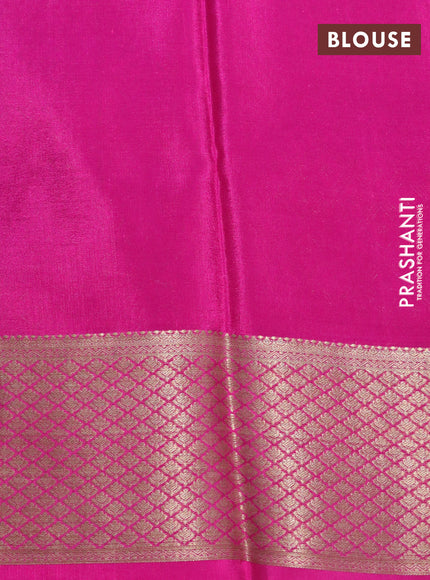 Pure mysore silk saree mehendi green and pink with allover self mboss & zari buttas and zari woven border