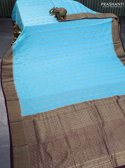 Pure mysore silk saree light blue and wine shade with allover self mboss & zari buttas and zari woven border