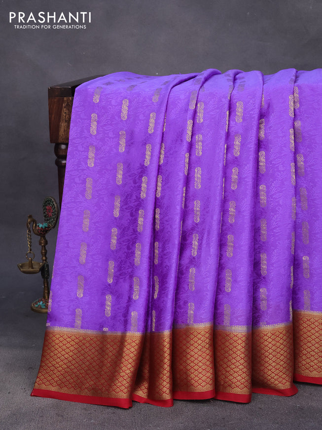 Pure mysore silk saree lavender and maroon with allover self emboss & zari buttas and zari woven border