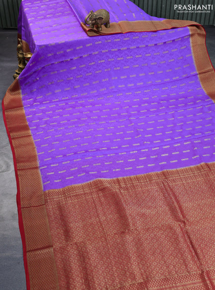 Pure mysore silk saree lavender and maroon with allover self emboss & zari buttas and zari woven border