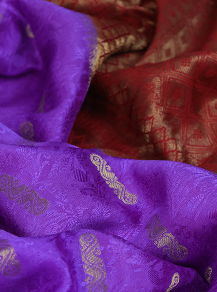 Pure mysore silk saree lavender and maroon with allover self emboss & zari buttas and zari woven border