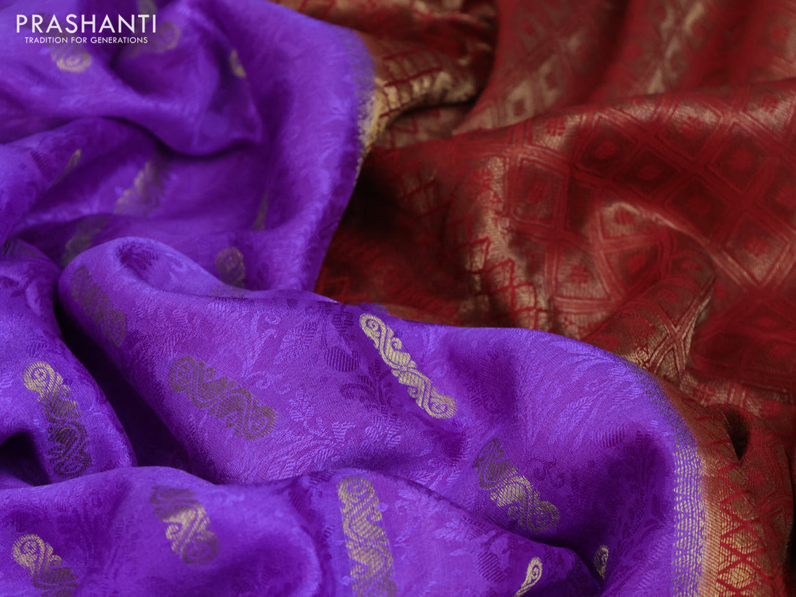 Pure mysore silk saree lavender and maroon with allover self emboss & zari buttas and zari woven border