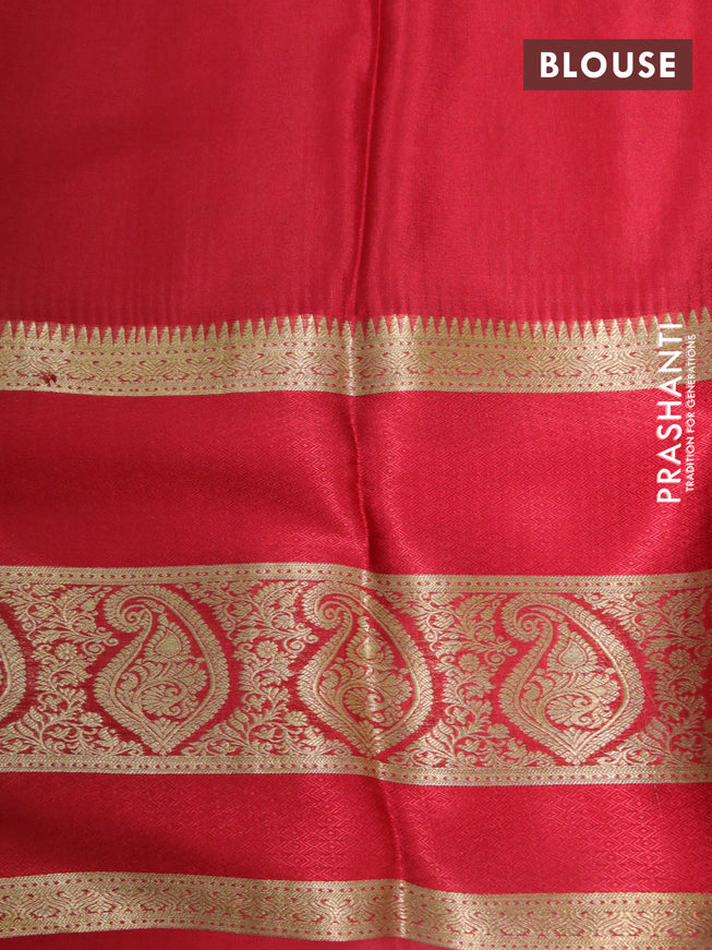 Pure mysore silk saree bottle green and red with allover zari woven brocade weaves and long rettapet zari woven border