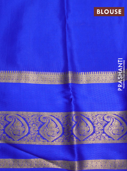 Pure mysore silk saree maroon and green blue with allover zari woven brocade weaves and long rettapet zari woven border