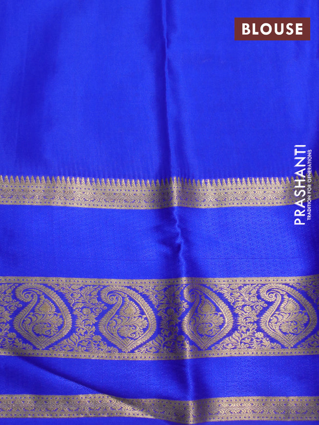 Pure mysore silk saree maroon and green blue with allover zari woven brocade weaves and long rettapet zari woven border