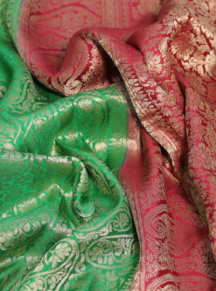 Pure mysore silk saree green and maroon with allover zari woven brocade weaves and long rettapet zari woven border