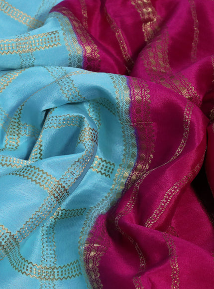 Pure mysore silk saree light blue and pink with allover zari woven checked pattern and zari woven border