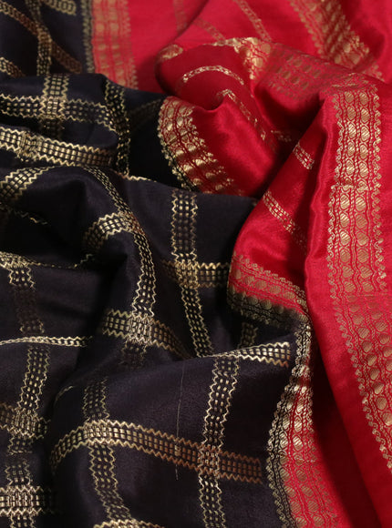 Pure mysore silk saree deep coffee brown and red with allover zari woven checked pattern and zari woven border