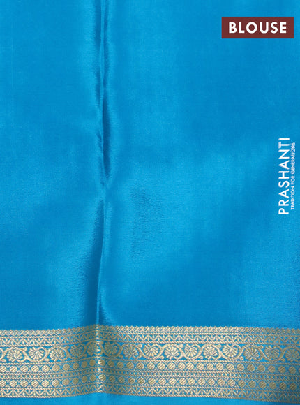 Pure mysore silk saree mustard yellow and teal blue with allover zari woven checked pattern and zari woven border