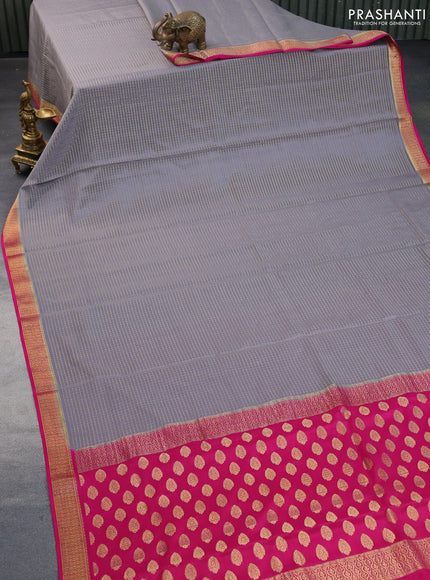 Pure mysore silk saree grey and pink with allover zari woven checked pattern and zari woven border