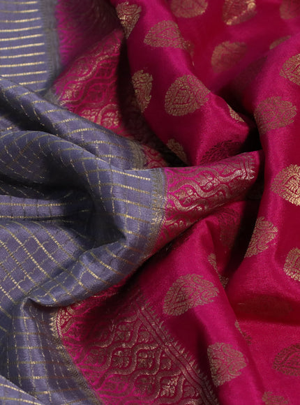 Pure mysore silk saree grey and pink with allover zari woven checked pattern and zari woven border