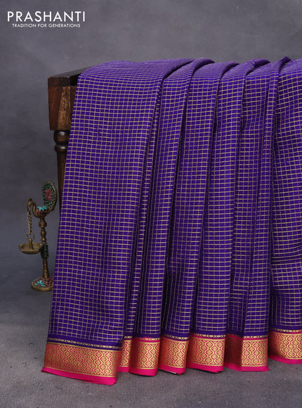 Pure mysore silk saree blue and pink with allover zari woven checked pattern and zari woven border