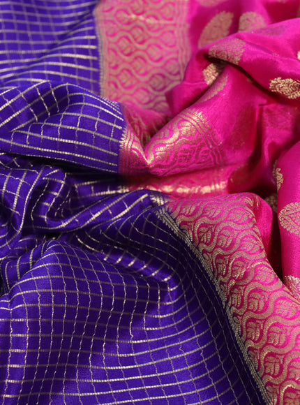 Pure mysore silk saree blue and pink with allover zari woven checked pattern and zari woven border