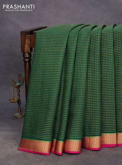 Pure mysore silk saree green and pink with allover zari woven checked pattern and zari woven border