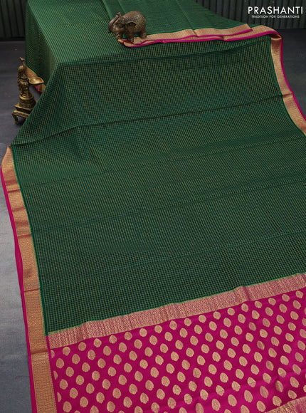 Pure mysore silk saree green and pink with allover zari woven checked pattern and zari woven border