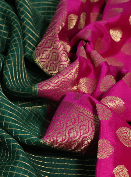 Pure mysore silk saree green and pink with allover zari woven checked pattern and zari woven border