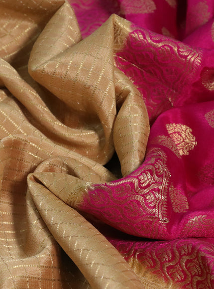 Pure mysore silk saree sandal and pink with allover zari woven checked pattern and zari woven border