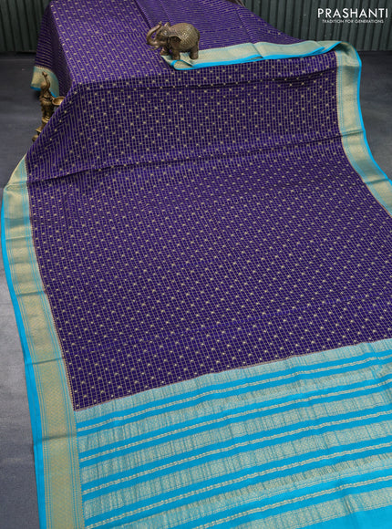 Pure mysore silk saree blue and teal blue with allover zari checks & buttas and zari woven border