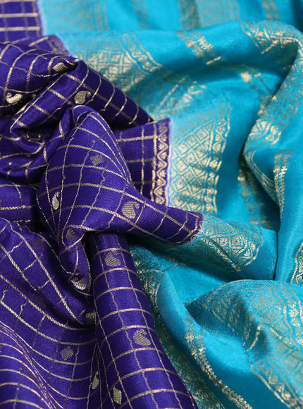 Pure mysore silk saree blue and teal blue with allover zari checks & buttas and zari woven border