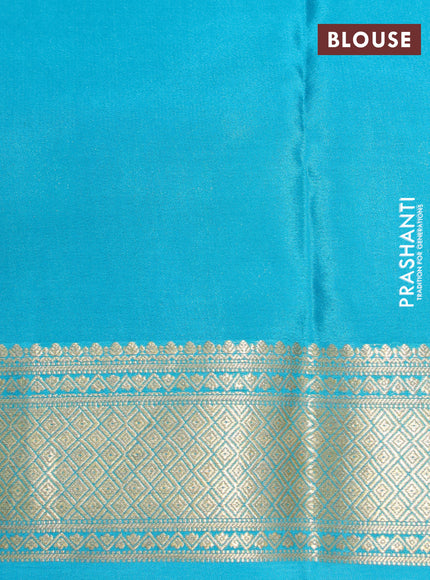 Pure mysore silk saree blue and teal blue with allover zari checks & buttas and zari woven border