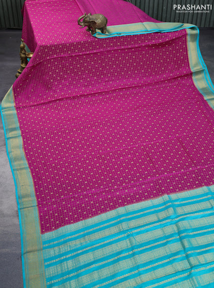 Pure mysore silk saree pink and teal blue with allover zari checks & buttas and zari woven border