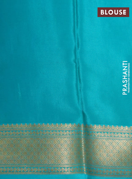 Pure mysore silk saree pink and teal blue with allover zari checks & buttas and zari woven border