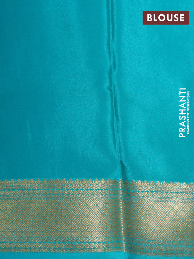 Pure mysore silk saree pink and teal blue with allover zari checks & buttas and zari woven border