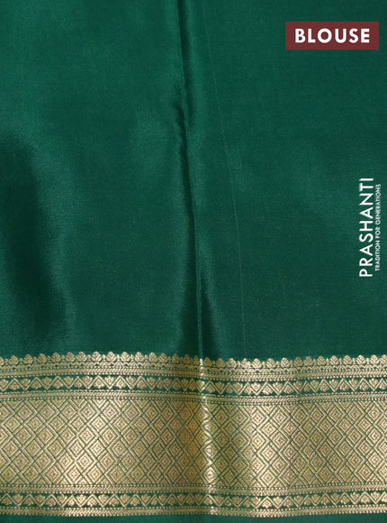 Pure mysore silk saree magenta pink and dark green with allover zari checks & buttas and zari woven border