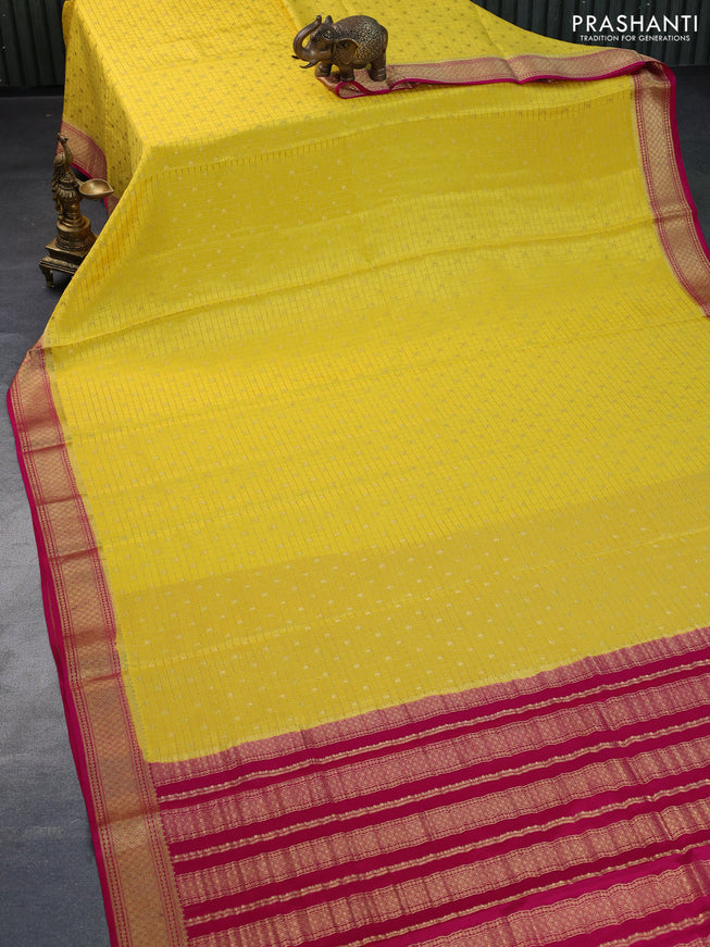 Pure mysore silk saree yellow and pink with allover zari checks & buttas and zari woven border