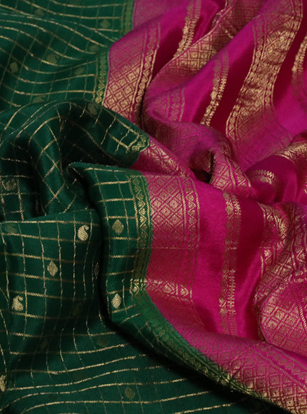 Pure mysore silk saree dark green and pink with allover zari checks & buttas and zari woven border