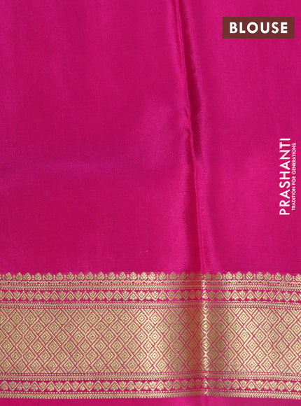 Pure mysore silk saree dark green and pink with allover zari checks & buttas and zari woven border