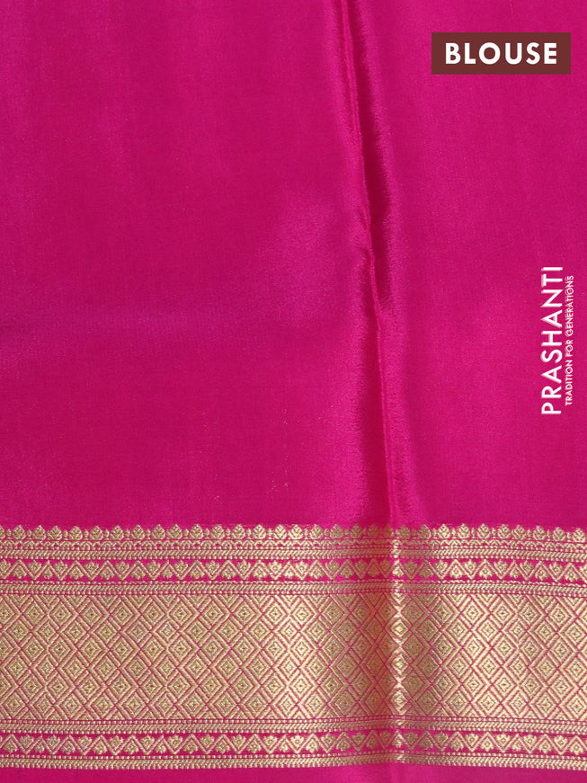 Pure mysore silk saree dark green and pink with allover zari checks & buttas and zari woven border