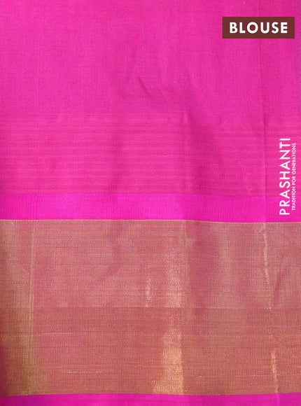 Silk cotton saree grey and pink with allover kalamkari prints and temple deisgn zari woven border