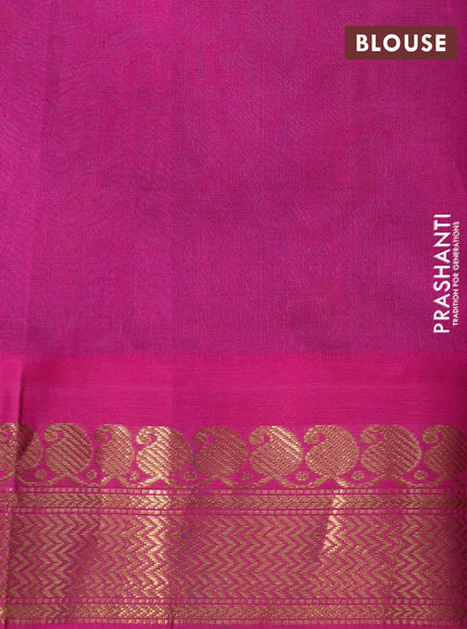 Silk cotton saree grey and pink with allover kalamkari prints and zari woven korvai border