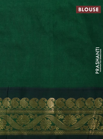 Silk cotton saree pink and green with allover kalamkari prints and paisley zari woven korvai border