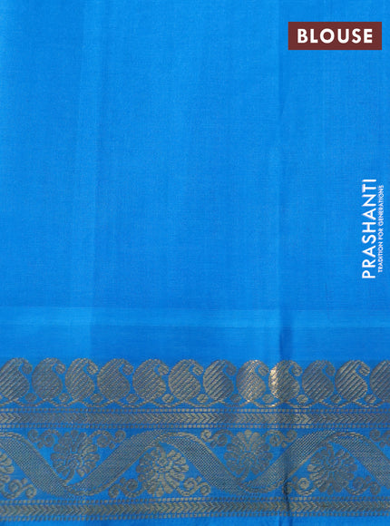 Silk cotton saree lime yellow and cs blue with allover kalamkari prints and paisley zari woven korvai border