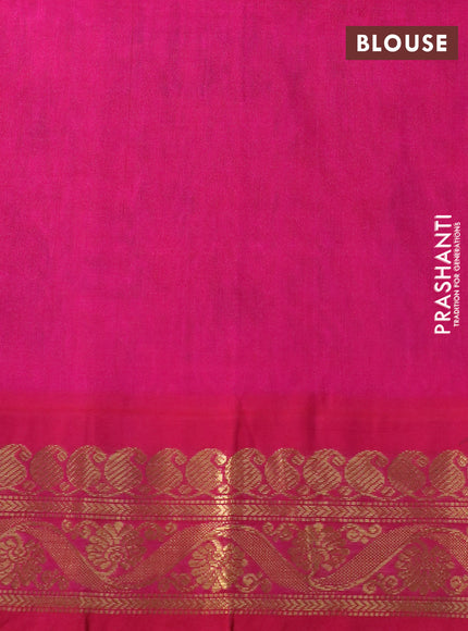 Silk cotton saree mustard yellow and pink with allover kalamkari prints and paisley zari woven korvai border