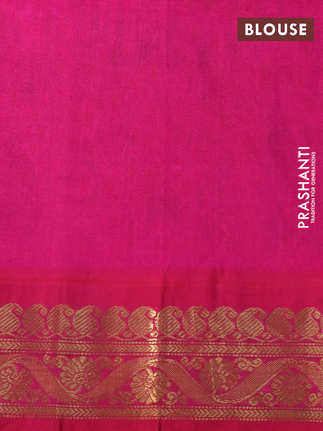 Silk cotton saree mustard yellow and pink with allover kalamkari prints and paisley zari woven korvai border