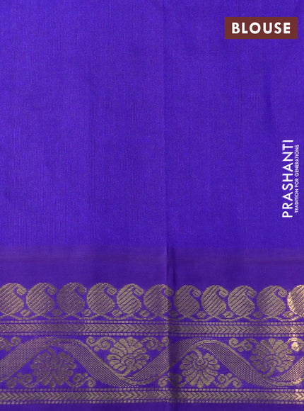 Silk cotton saree teal blue shade and blue with allover kalamkari prints and zari woven korvai border