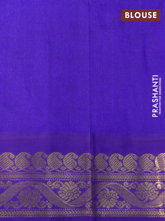 Silk cotton saree teal blue shade and blue with allover kalamkari prints and zari woven korvai border