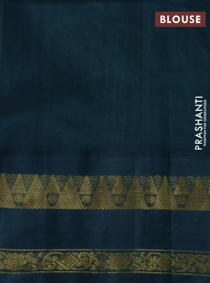 Silk cotton saree pastel pink and dark green with allover kalamkari prints and rettapet zari woven korvai border