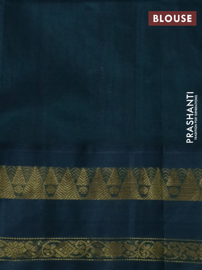 Silk cotton saree pastel pink and dark green with allover kalamkari prints and rettapet zari woven korvai border