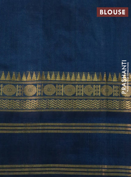 Silk cotton saree cream and peacock blue with allover kalamkari prints and rettapet zari woven korvai border