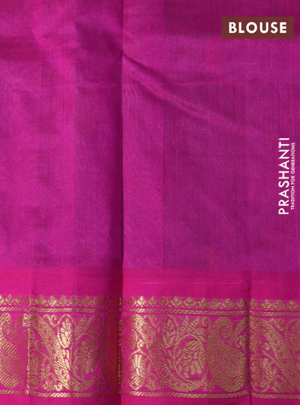 Silk cotton saree grey and pink with allover kalamkari prints and zari woven korvai border