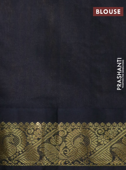 Silk cotton saree mustard yellow and black with allover kalamkari prints and zari woven korvai border